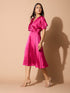 Seriva Faux Wrap Midi Dress-Hot Pink