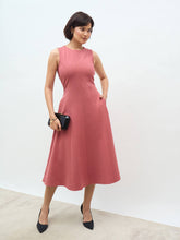Moondel Panelled Detail Fit and Flare Dress-Rose Tan