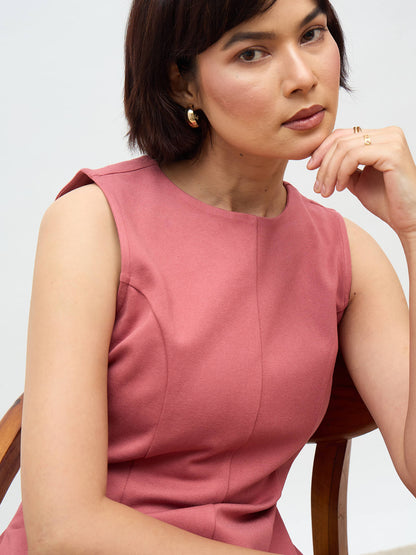 Moondel Panelled Detail Fit and Flare Dress-Rose Tan