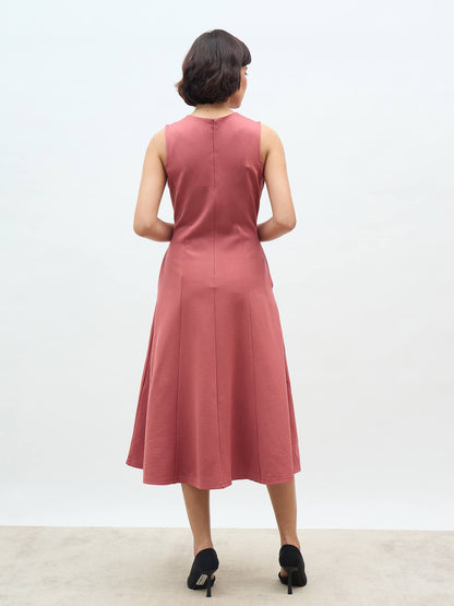 Moondel Panelled Detail Fit and Flare Dress-Rose Tan