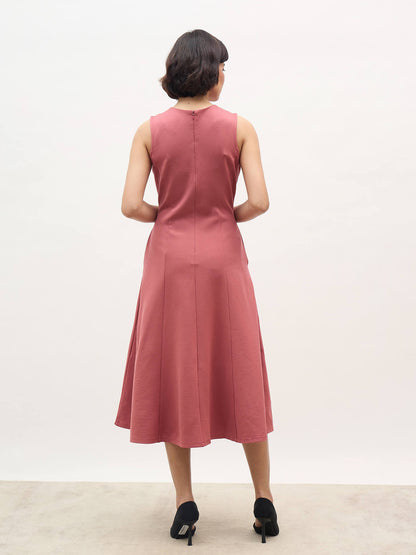 Moondel Panelled Detail Fit and Flare Dress-Rose Tan