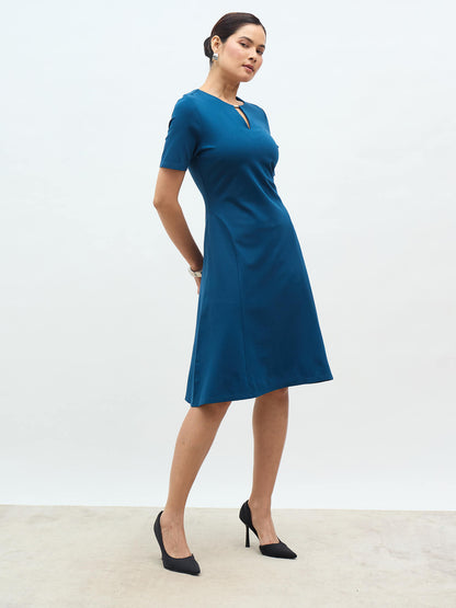 Laurelina Keyhole Trim Detail Dress-Teal