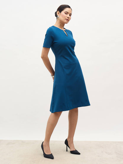 Laurelina Keyhole Trim Detail Dress-Teal