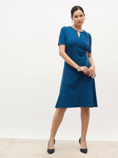 Laurelina Keyhole Trim Detail Dress-Teal