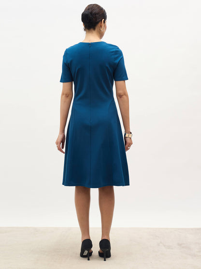 Laurelina Keyhole Trim Detail Dress-Teal