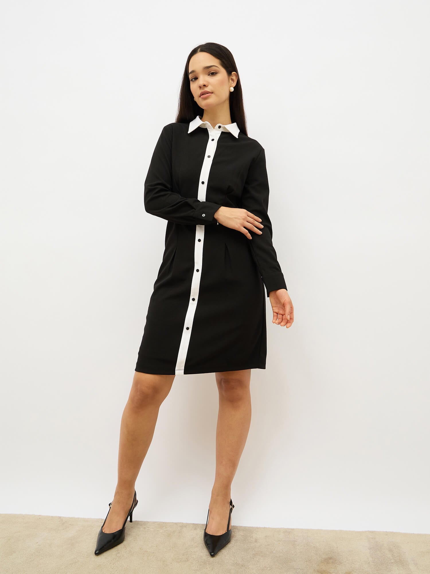 Chelsea Contrast Detail Shift Dress-Black&amp;White