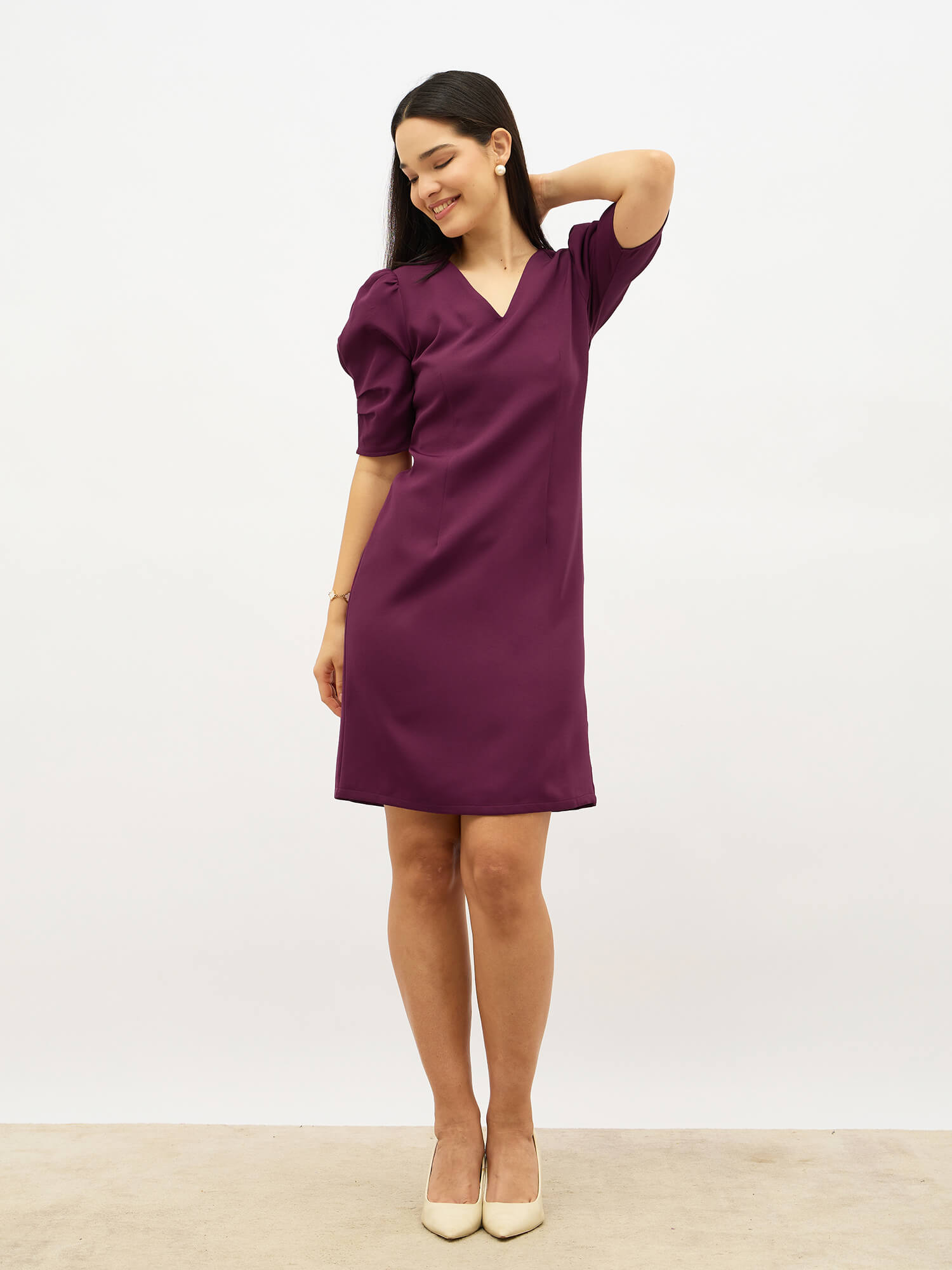 Dolan V-Neck Sheath Dress-Plum