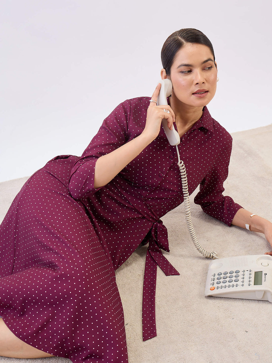 Nico Shirt Collar Fit &amp; Flare Dress-Wine