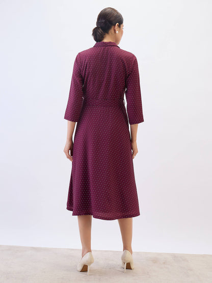 Nico Shirt Collar Fit &amp; Flare Dress-Wine