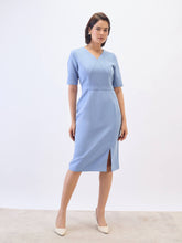 Felicity Panelled Sheath Dress-Dusty Blue