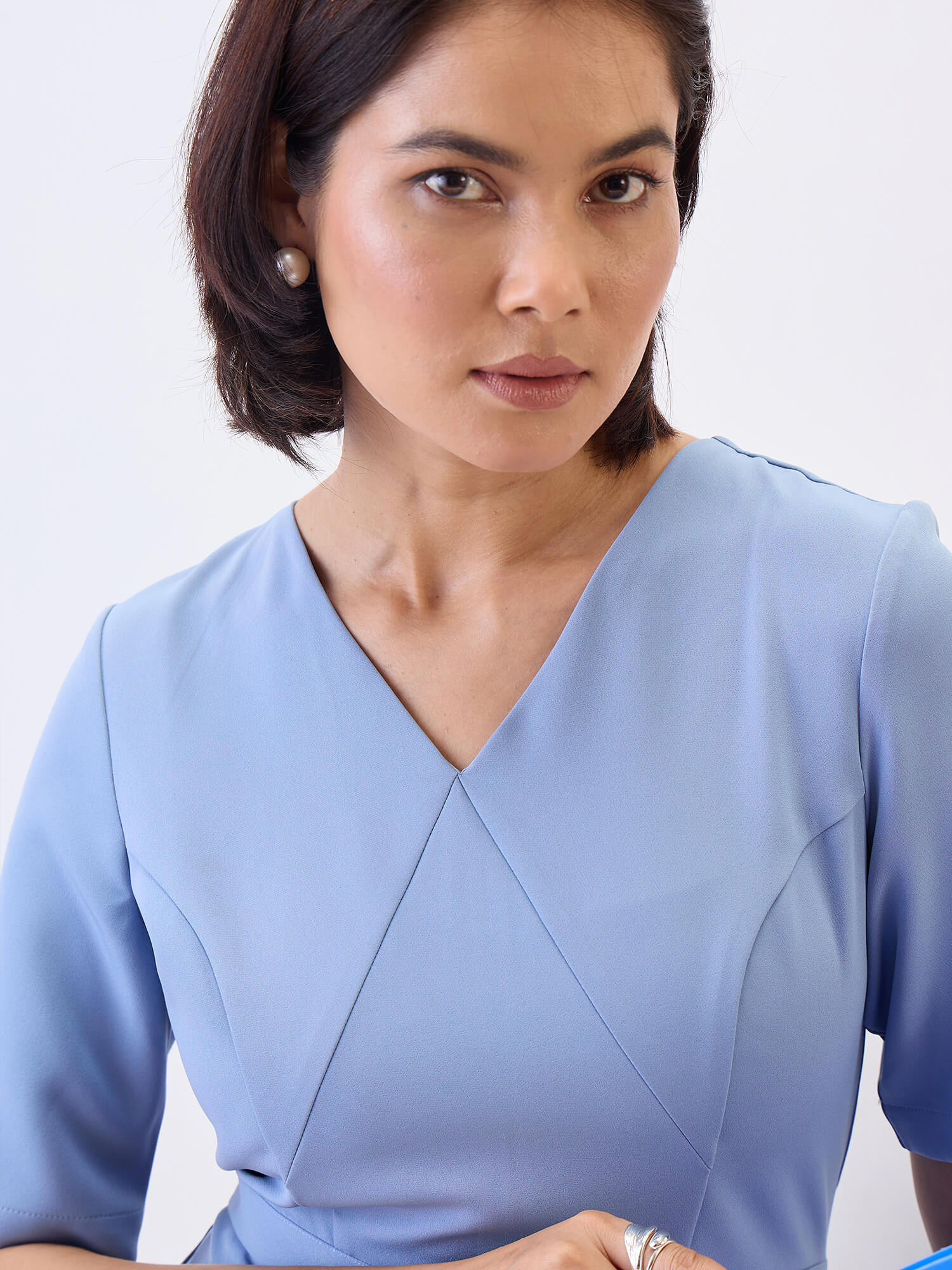 Felicity Panelled Sheath Dress-Dusty Blue