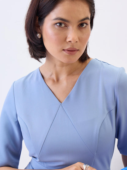 Felicity Panelled Sheath Dress-Dusty Blue