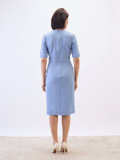 Felicity Panelled Sheath Dress-Dusty Blue