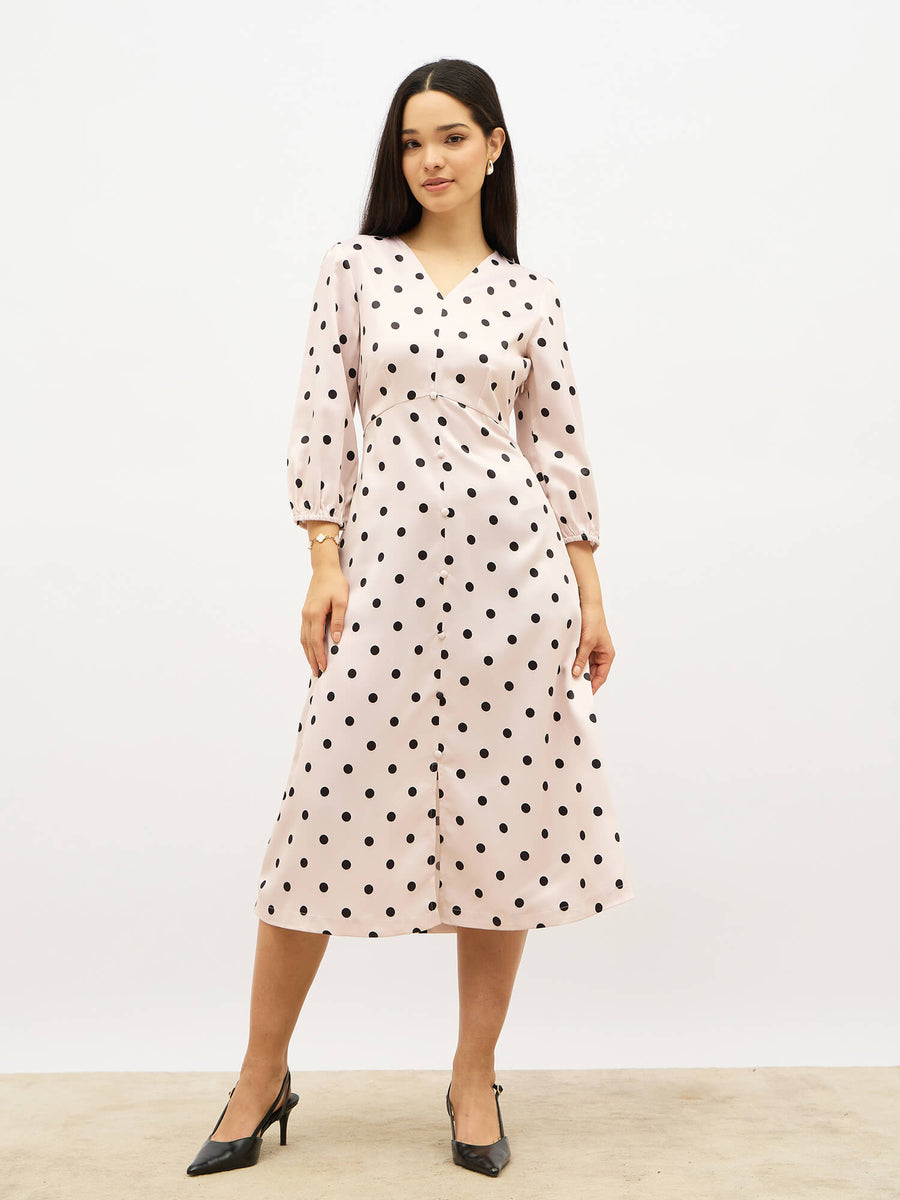 Alex Faux Button Midi Dress-Cream