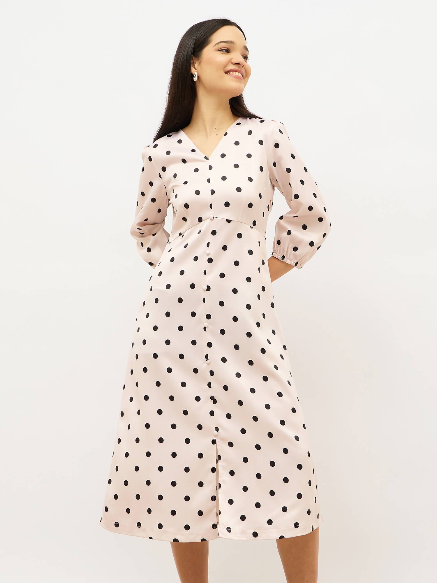 Alex Faux Button Midi Dress-Cream