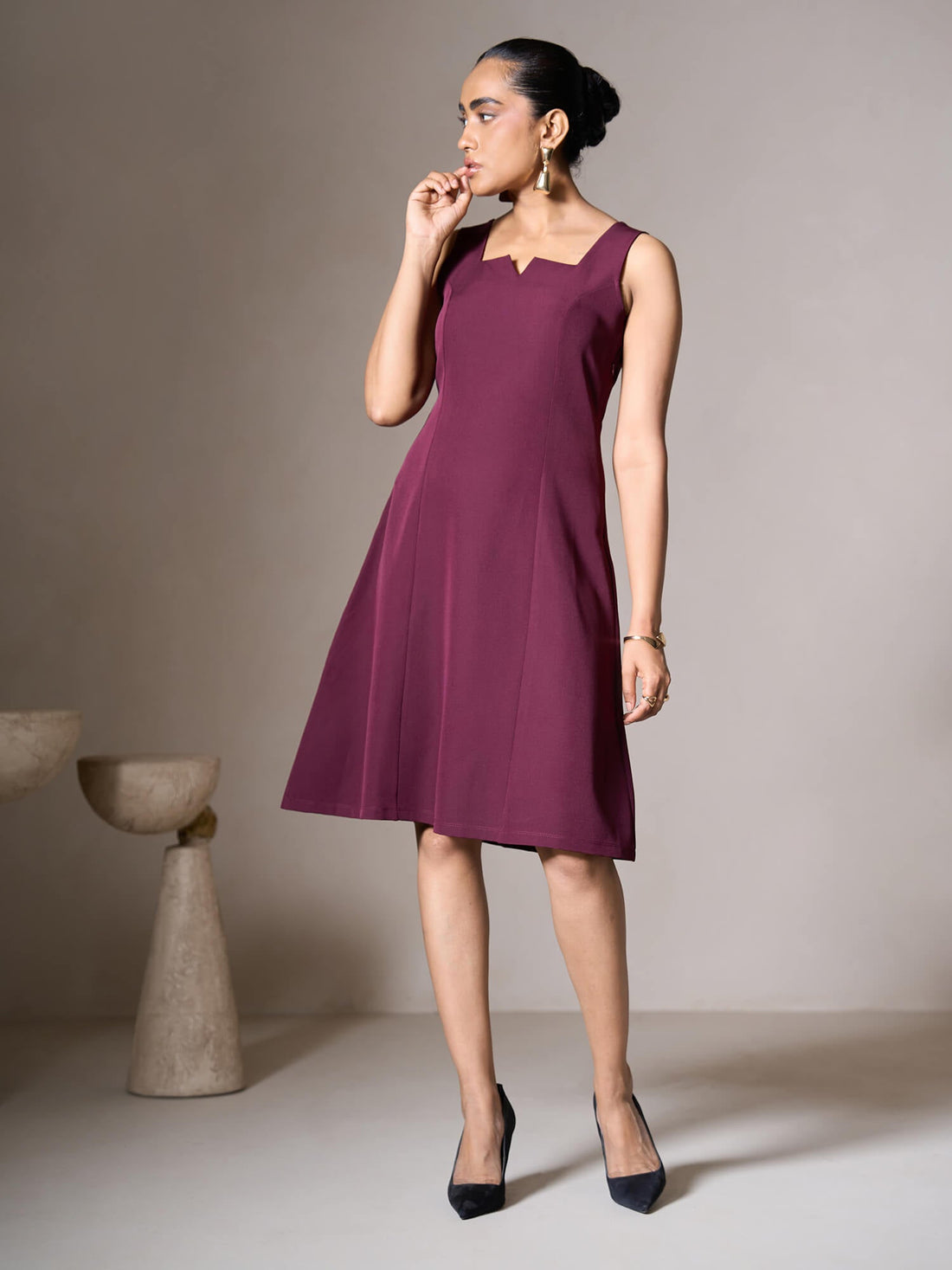 Candace Sleeveless A-line Dress-Wine