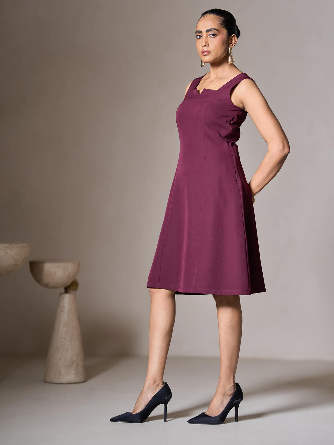 Candace Sleeveless A-line Dress-Wine