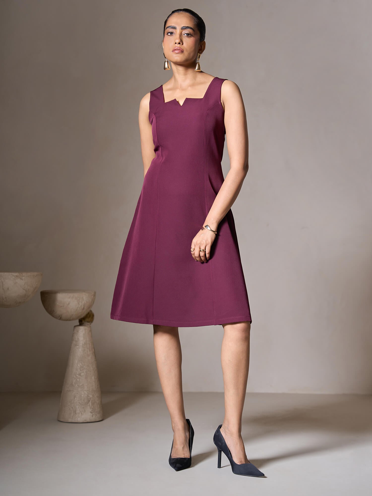 Candace Sleeveless A-line Dress-Wine
