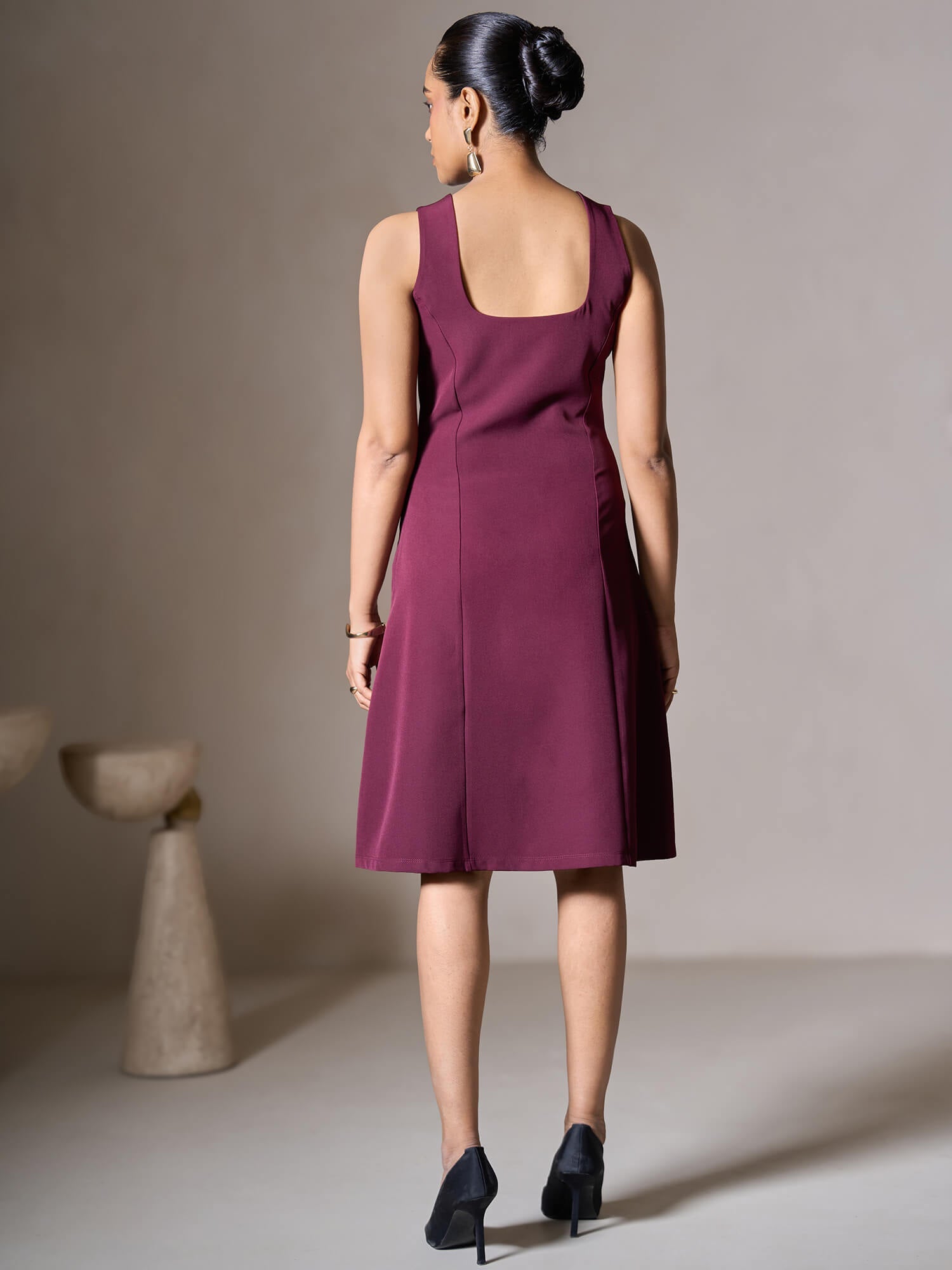 Candace Sleeveless A-line Dress-Wine