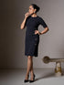 Claudia Metallic Button Detail Shift Dress-Black