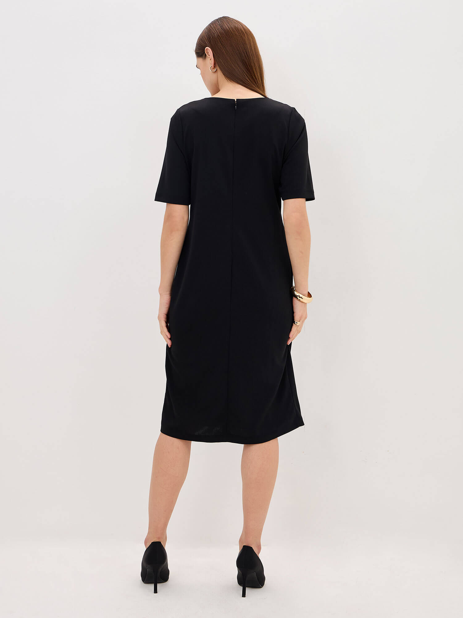 Claudia Metallic Button Detail Shift Dress-Jet Black