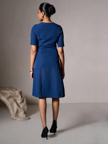 Antonia Metallic Button Down A-line Dress-Teal