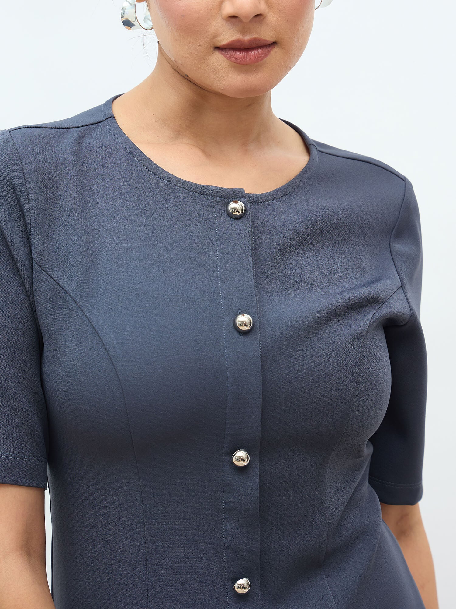 Carmen Faux Button Down Sheath Dress-Grey