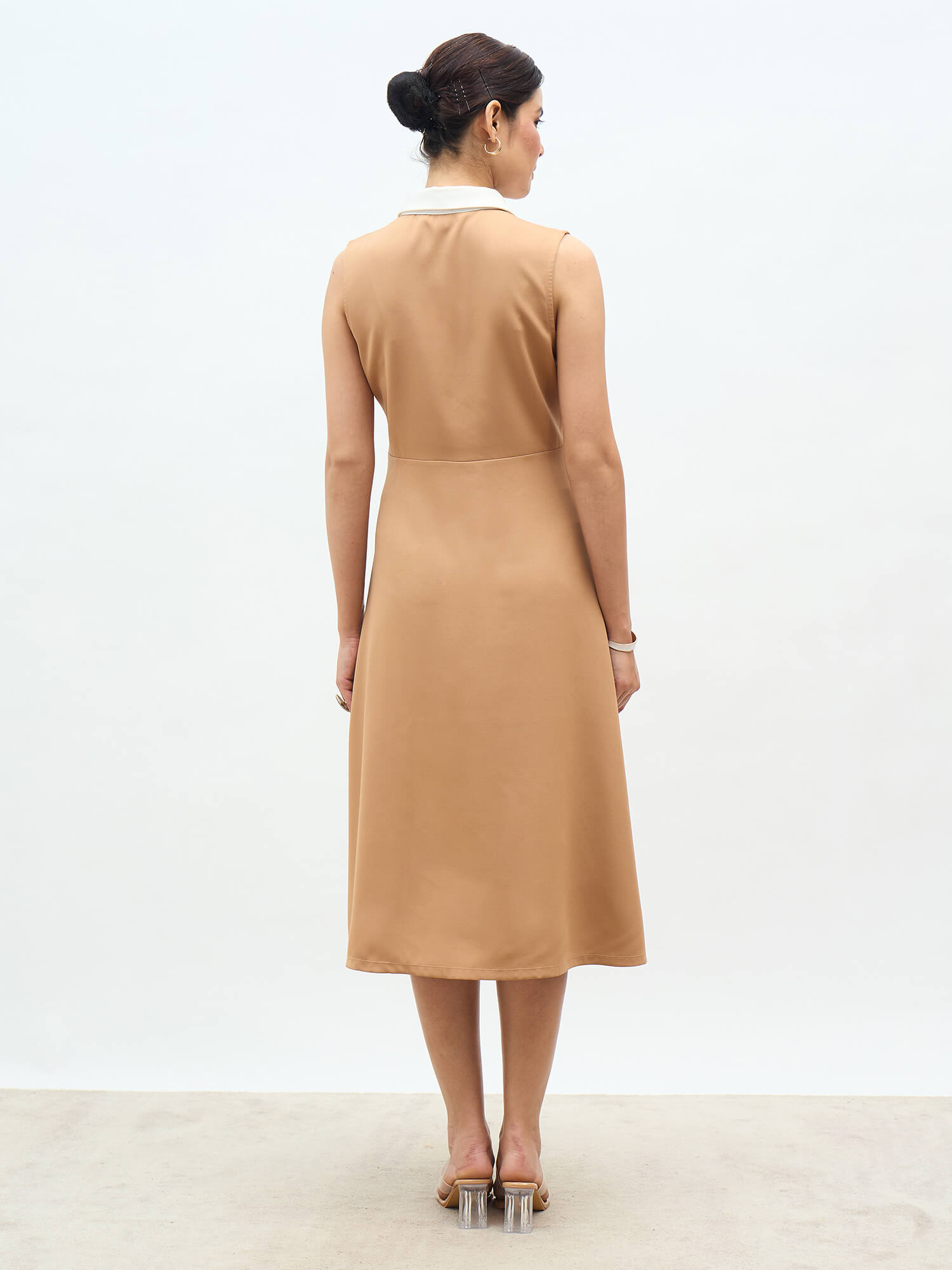 Orelia Contrast Detail Fit And Flare Dress-Beige