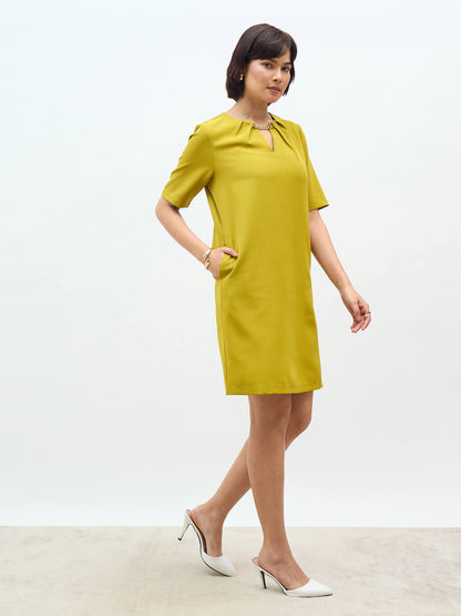 Helena Metallic Chain Shift Dress-Lime Green