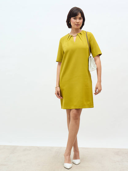 Helena Metallic Chain Shift Dress-Lime Green