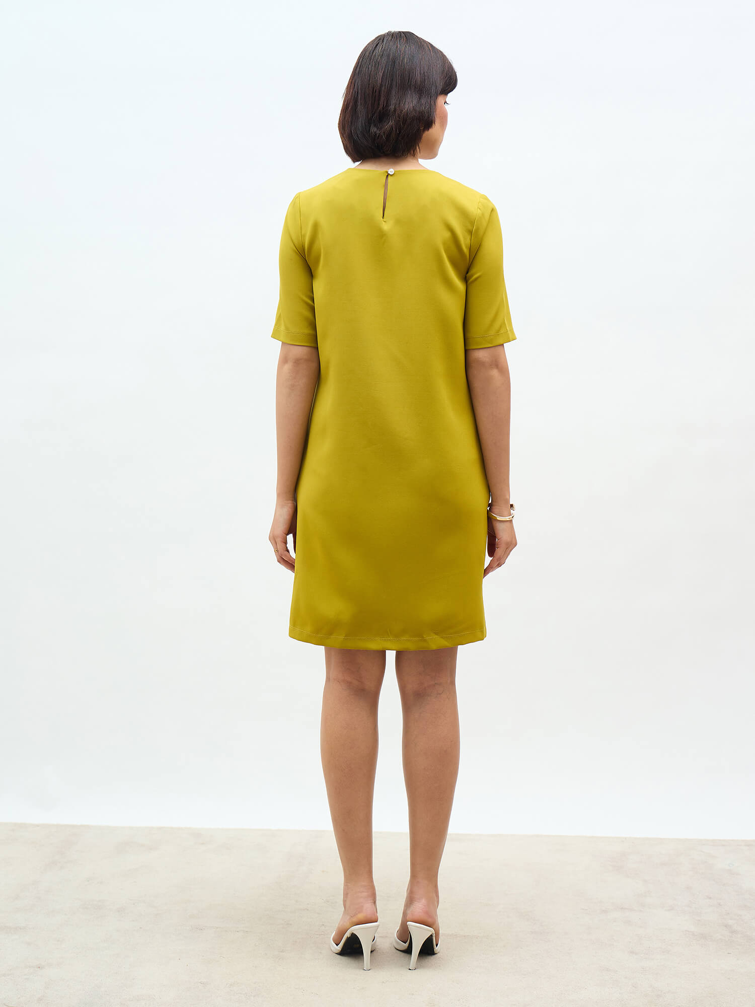 Helena Metallic Chain Shift Dress-Lime Green