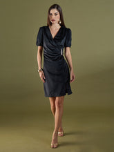 Erin Faux Wrap Dress-Black