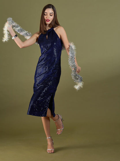 Theresa Halter Neck Maxi Dress-Navy