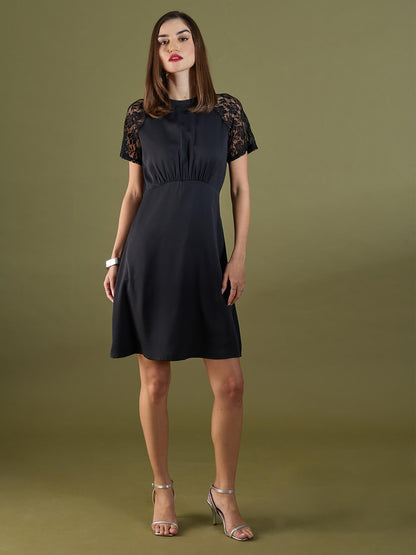 Dylan Lace Sleeve Dress-Black