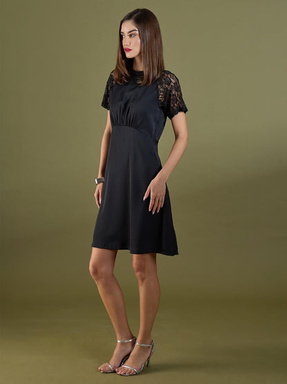 Dylan Lace Sleeve Dress-Black