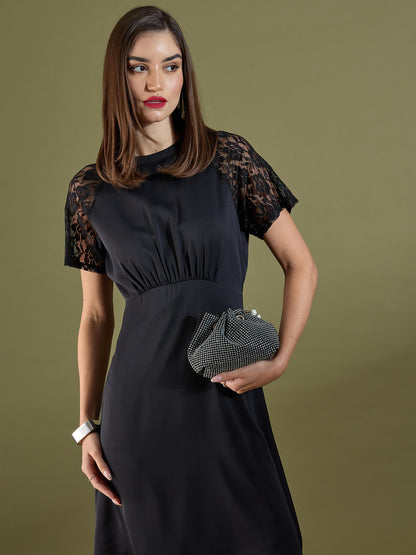 Dylan Lace Sleeve Dress-Black