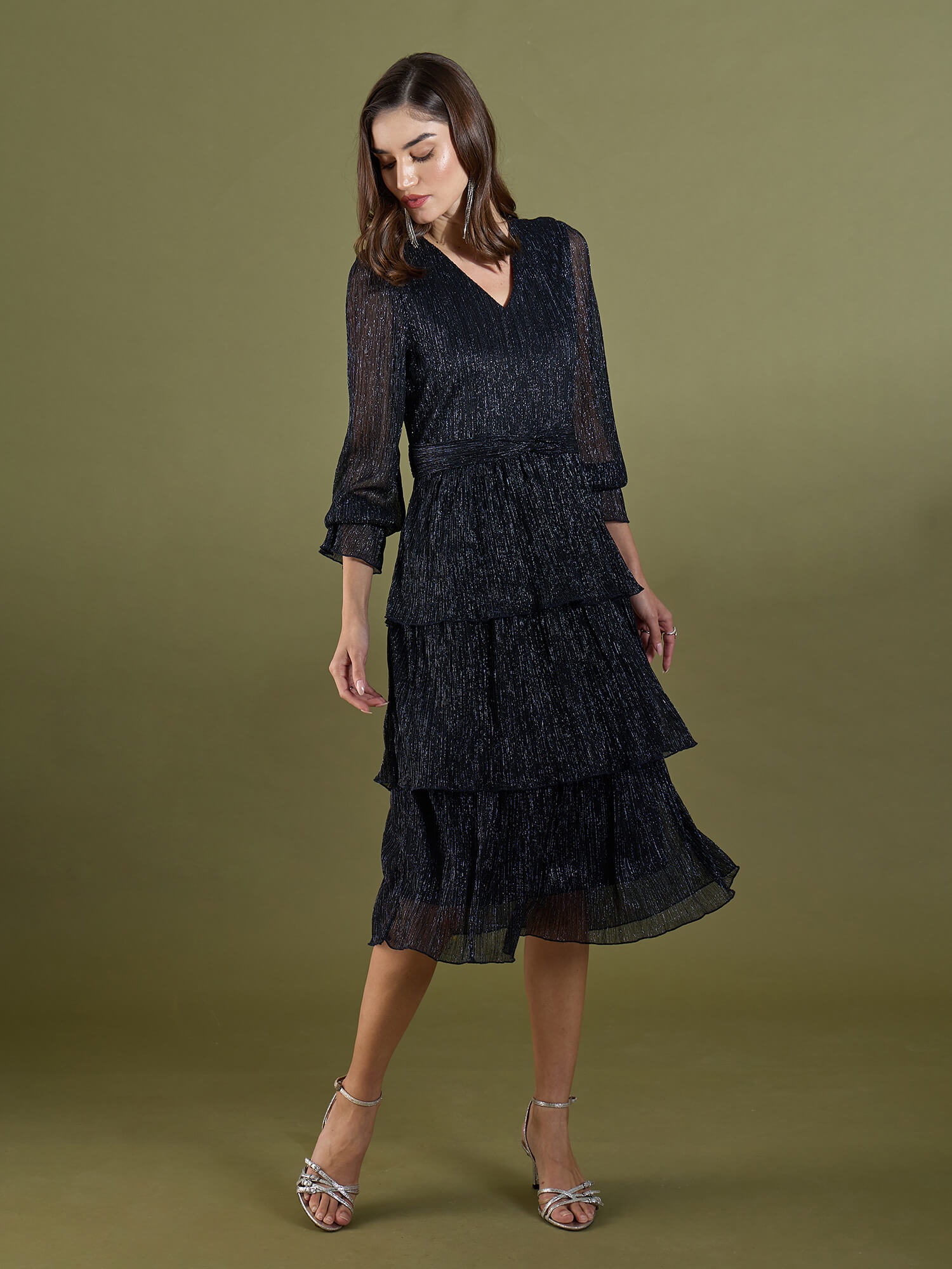 Melora A-line Tier Dress-Navy - SALT Attire