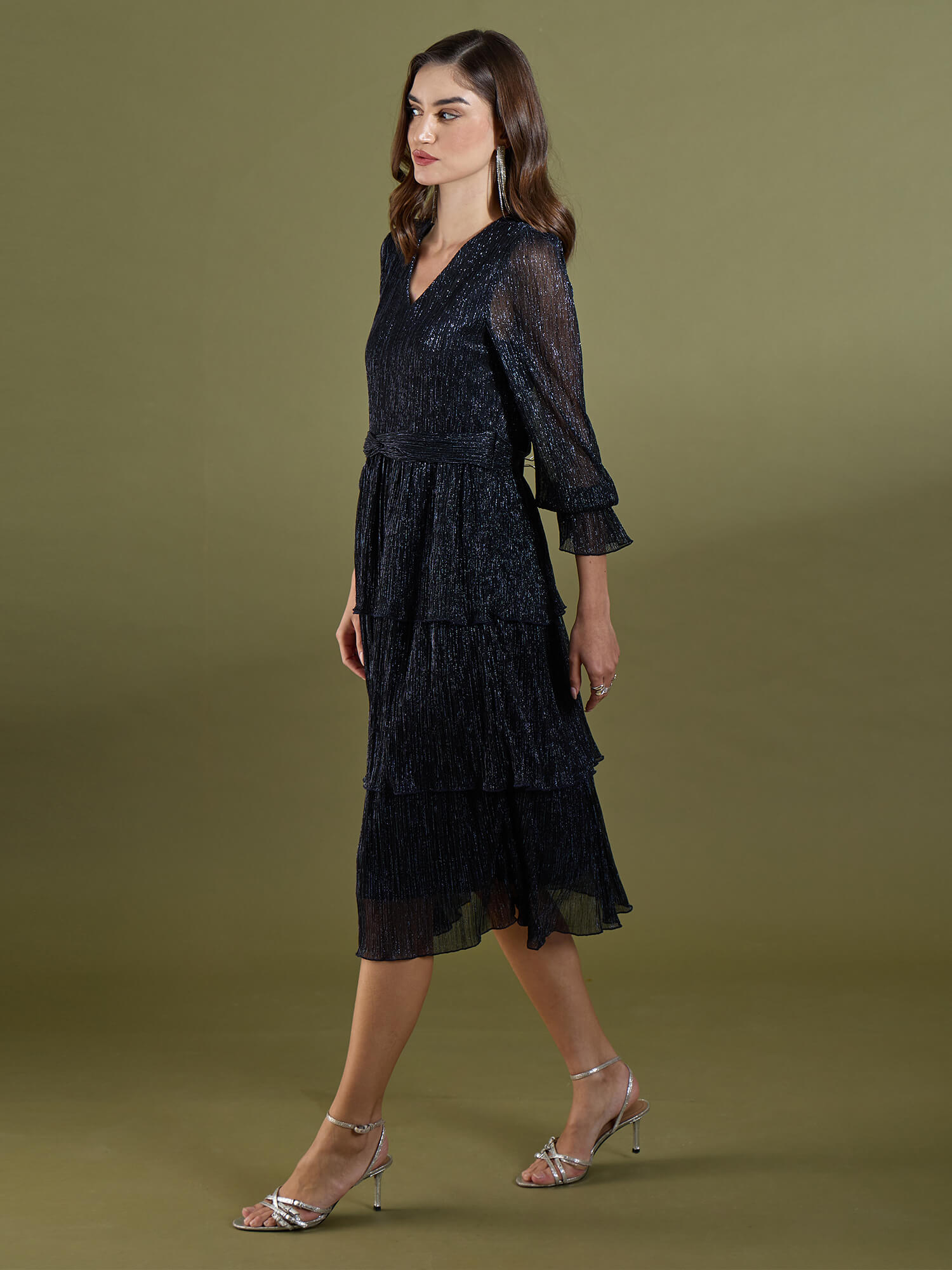 Melora A-line Tier Dress-Navy - SALT Attire
