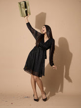 Tiarra Pleated lurex wrap belted dress-Black
