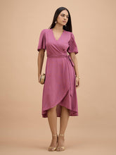 Joya Faux Wrap Midi Dress-Mauve