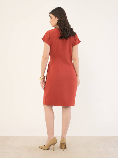 Juniper Drop Sleeve Belted Dress -Rust
