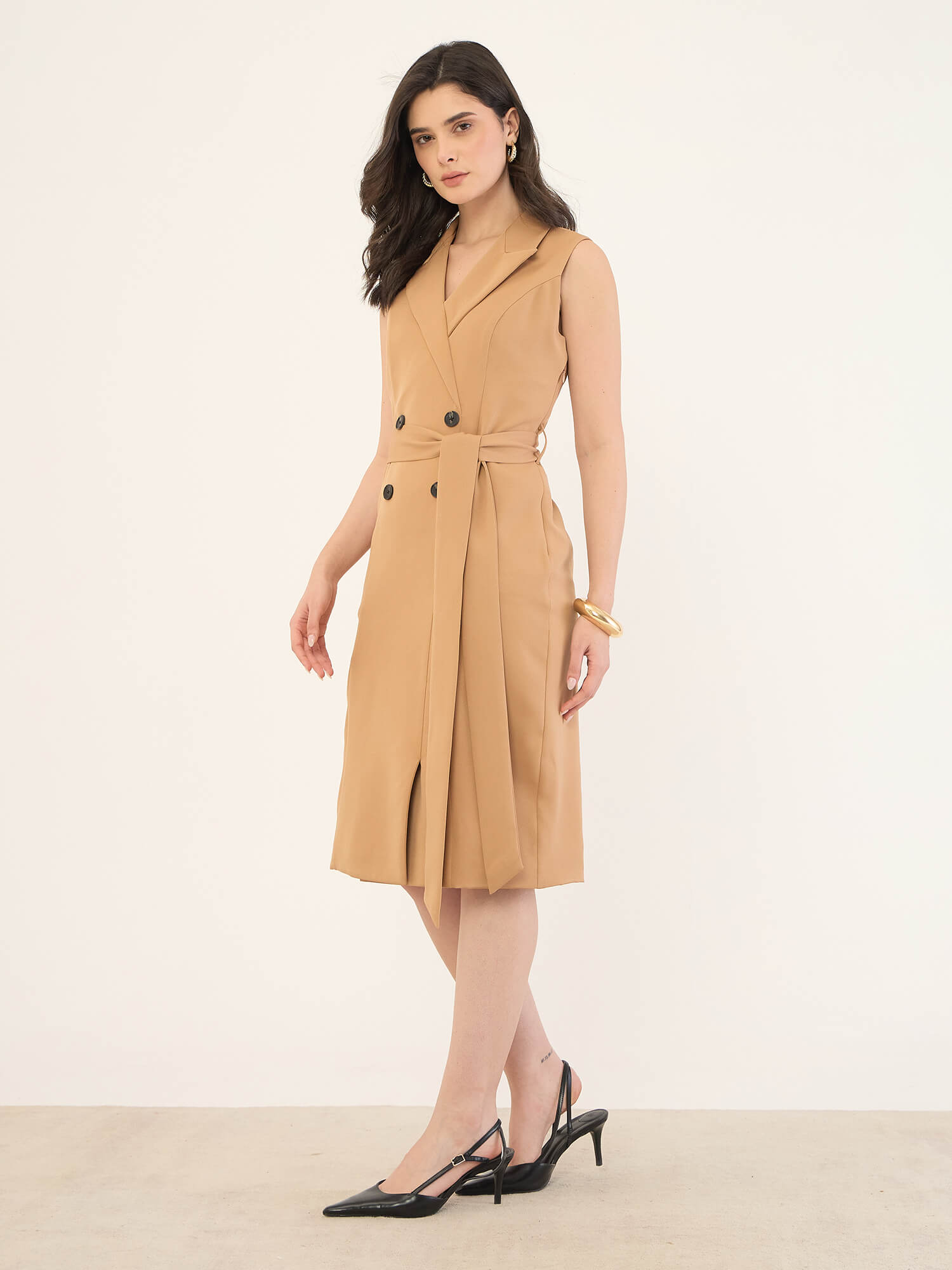 Viking Faux Double Breasted Blazer Dress -Beige
