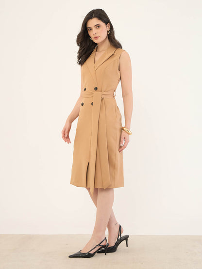 Viking Faux Double Breasted Blazer Dress -Beige