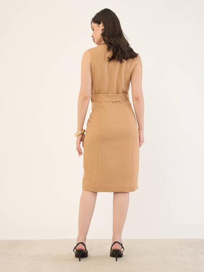 Viking Faux Double Breasted Blazer Dress -Beige