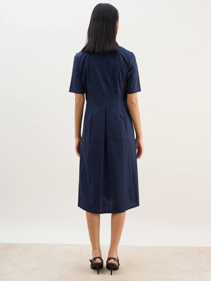Arisea Pleat Detail Shirt Dress-Navy