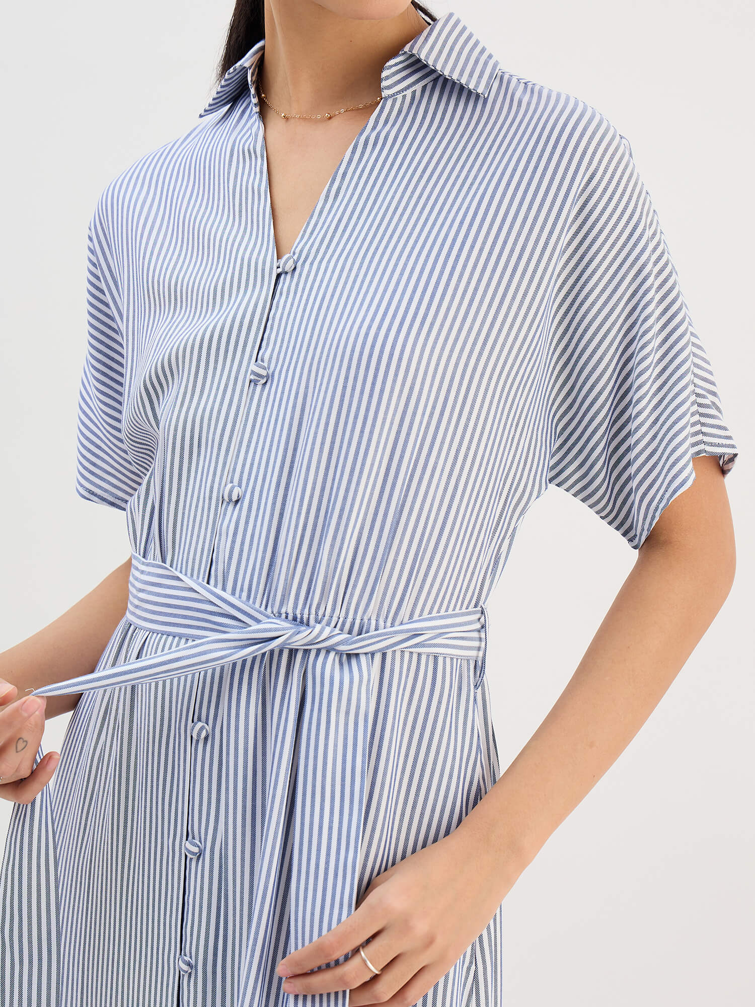 Melski Dolman Sleeve Shirt Dress-Navy &amp; White