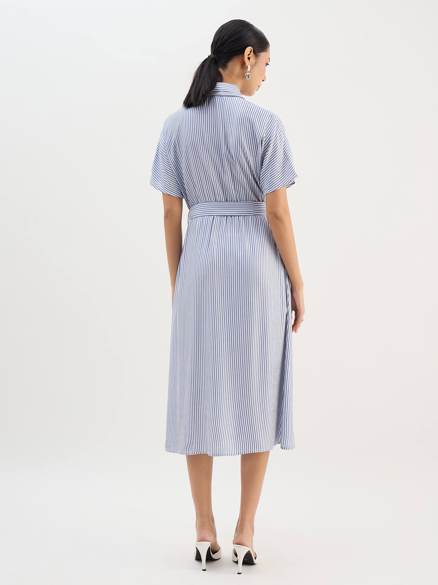 Melski Dolman Sleeve Shirt Dress-Navy &amp; White