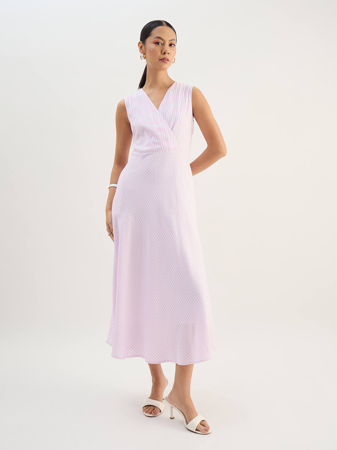 Zyara Fit And Flare Dress-Pink &amp; White
