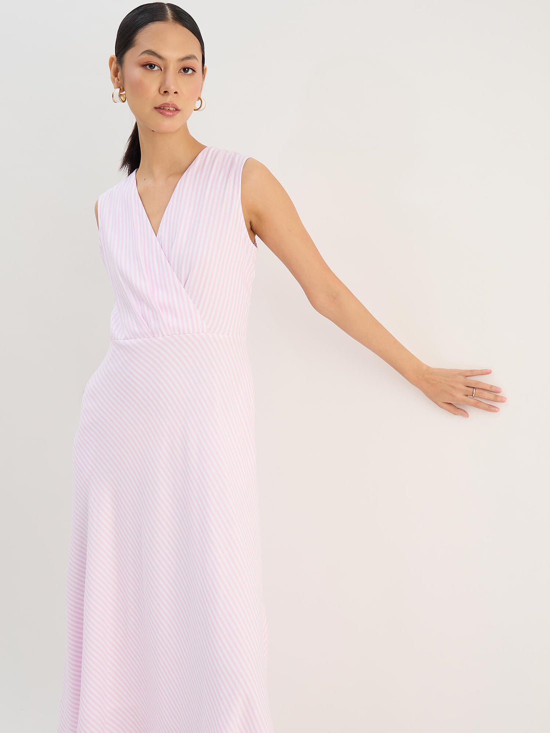 Zyara Fit And Flare Dress-Pink &amp; White