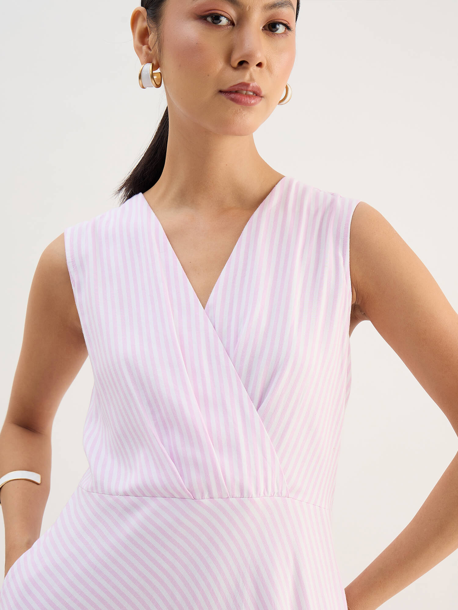 Zyara Fit And Flare Dress-Pink &amp; White